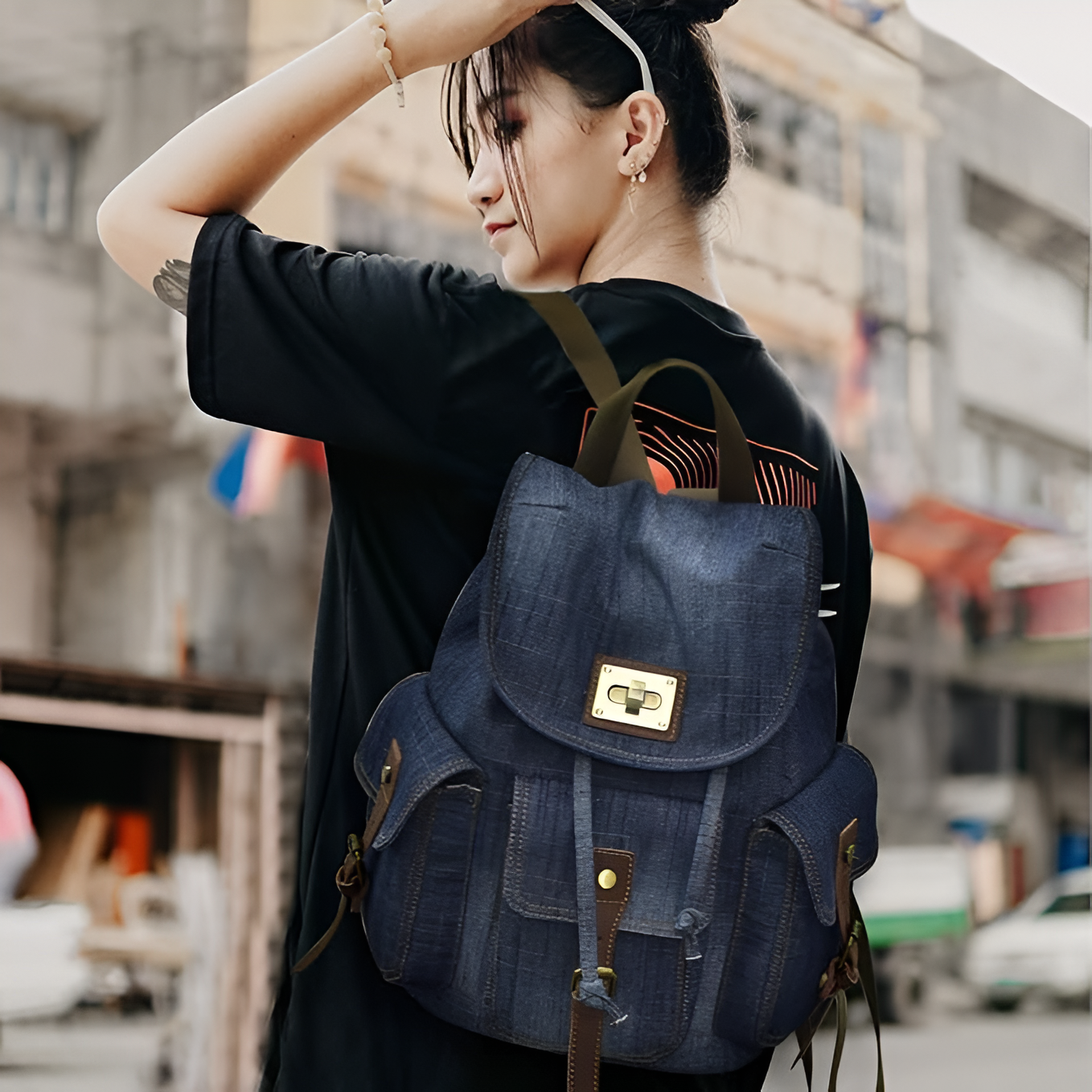 Mochila Retro Utility Denim & PU